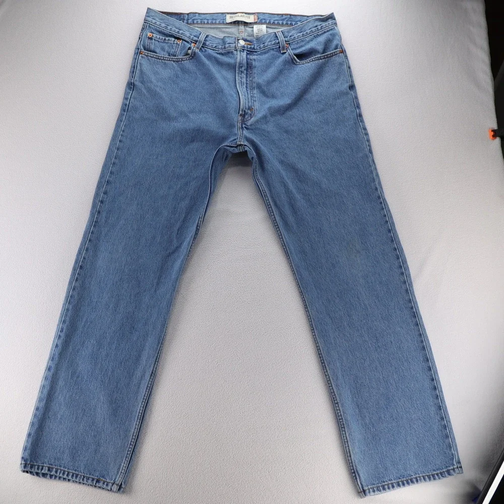 Levis 505 Regular Fit Mens Jeans 42x34 Medium Wash Blue‎ Straight Leg Denim Y2K
